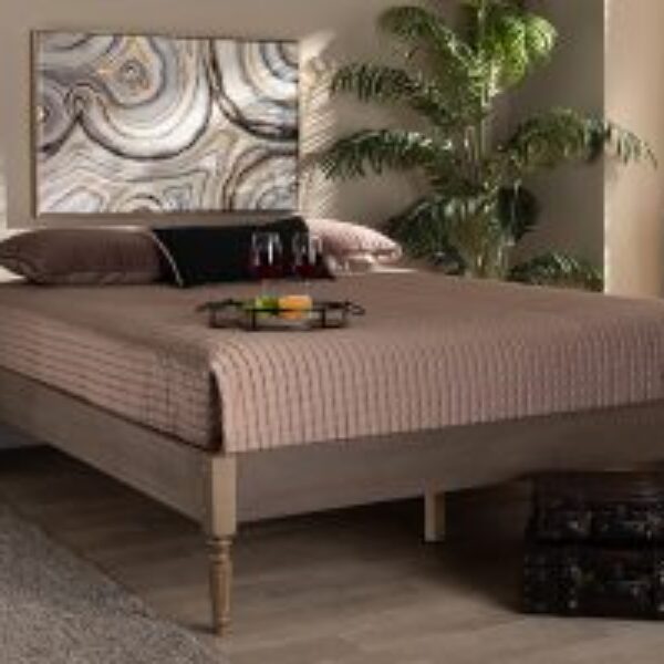 Colette French Bohemian Weathered Grey Oak Finished Wood Full Size Platform Bed Frame
