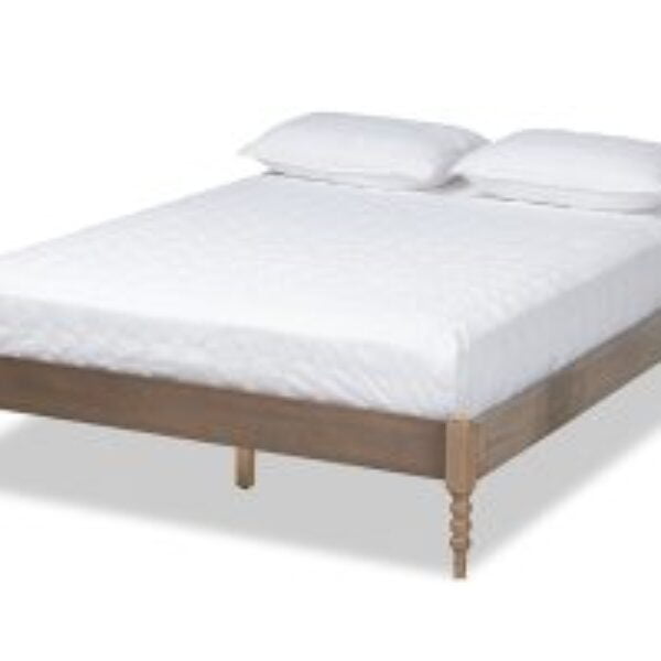 Cielle French Bohemian Weathered Grey Oak Finished Wood Full Size Platform Bed Frame