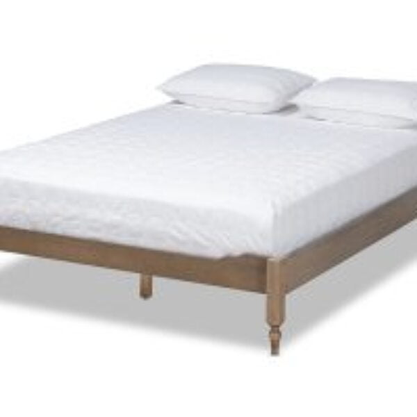 Laure French Bohemian Weathered Grey Oak Finished Wood King Size Platform Bed Frame