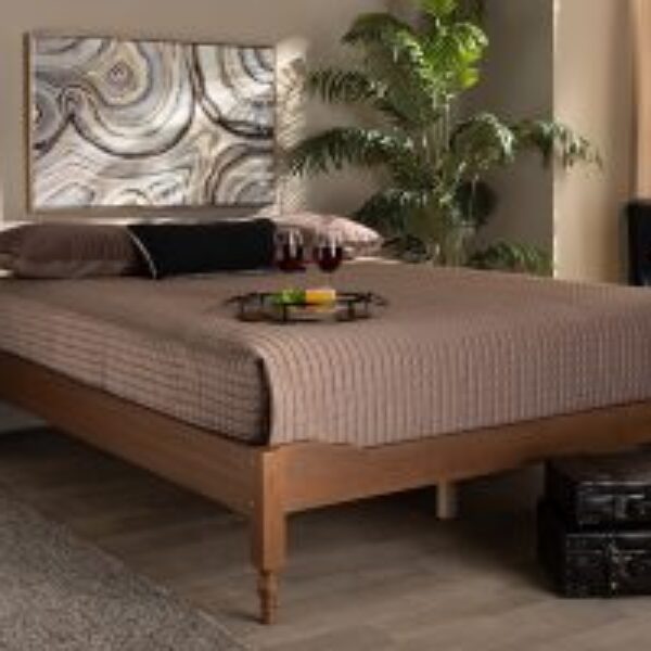 Laure French Bohemian Ash Walnut Finished Wood Full Size Platform Bed Frame