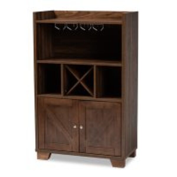 Carrie Transitional Farmhouse Walnut Brown Finished Wood Wine Storage Cabinet