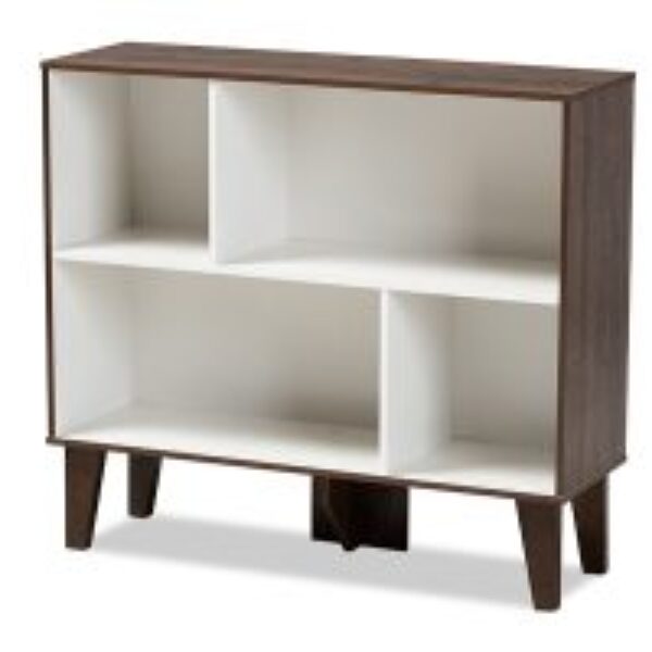 Senja Modern and Contemporary Two-Tone White and Walnut Brown Finished Wood 4-Shelf Bookcase