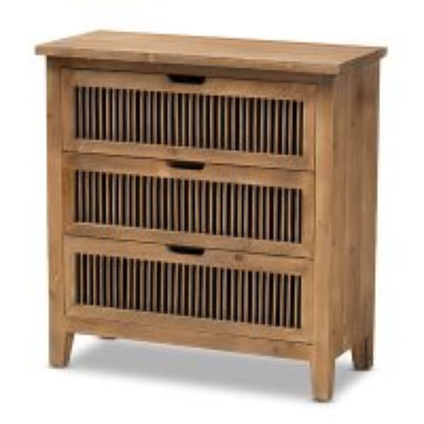 Clement Rustic Transitional Medium Oak Finished 3-Drawer Wood Spindle Storage Cabinet