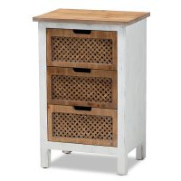Vincent Rustic Farmhouse and Shabby Chic White and Oak Brown Finished 3-Drawer Wood Storage Cabinet