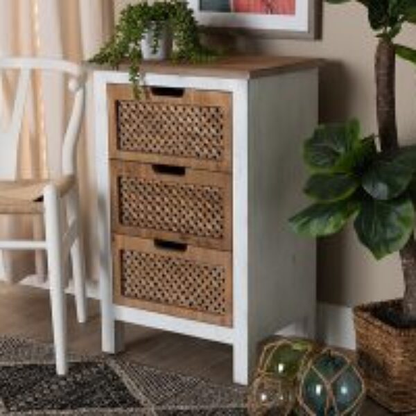 Vincent Rustic Farmhouse and Shabby Chic White and Oak Brown Finished 3-Drawer Wood Storage Cabinet