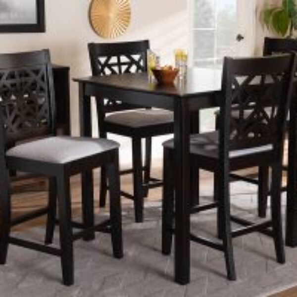 Devon Modern and Contemporary Grey Fabric Upholstered and Espresso Brown Finished Wood 5-Piece Pub Dining Set