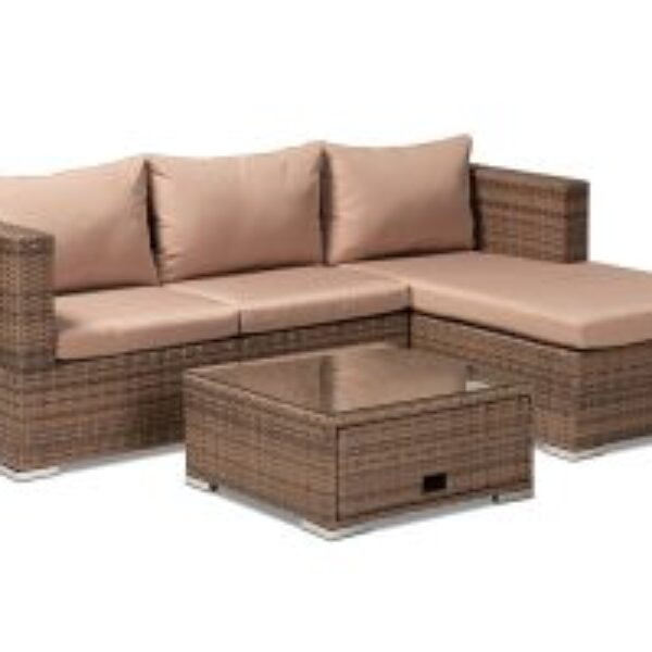 Addison Modern and Contemporary Light Brown Upholstered and Brown Finished 3-Piece Woven Rattan Outdoor Patio Set with Adjustable Recliner