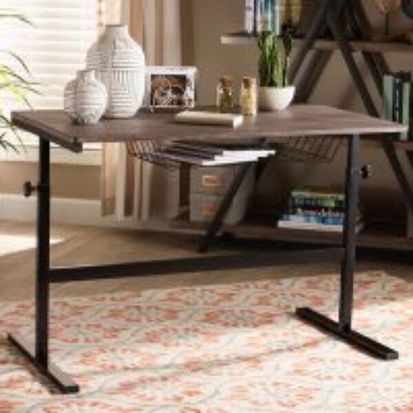 Anisa Modern and Industrial Walnut Finished Wood and Black Metal Height Adjustable Desk