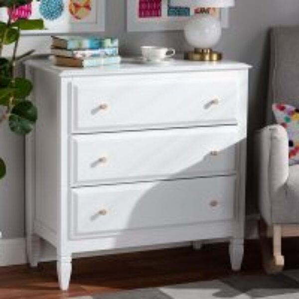 Naomi Classic and Transitional White Finished Wood 3-Drawer Bedroom Chest