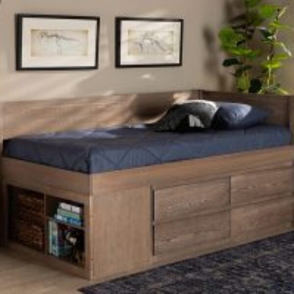Levon Modern and Contemporary Antique Oak Finished Wood 4-Drawer Twin Size Storage Bed