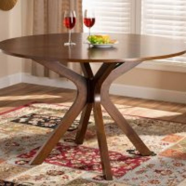 Kenji Modern and Contemporary Walnut Brown Finished 48-Inch-Wide Round Wood Dining Table