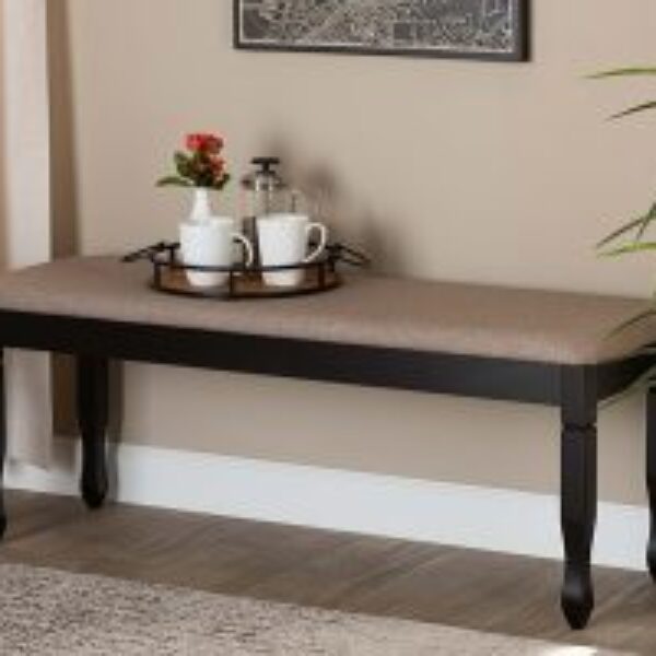 Corey Modern and Contemporary Sand Fabric Upholstered and Dark Brown Finished Wood Dining Bench