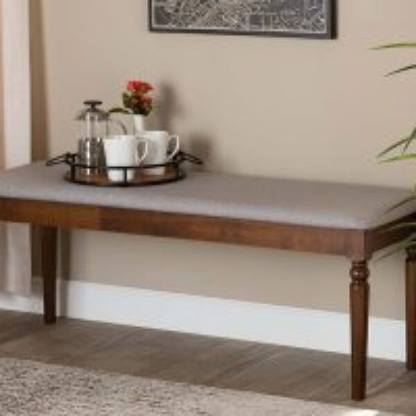 Giovanni Modern and Contemporary Grey Fabric Upholstered and Walnut Brown Finished Wood Dining Bench