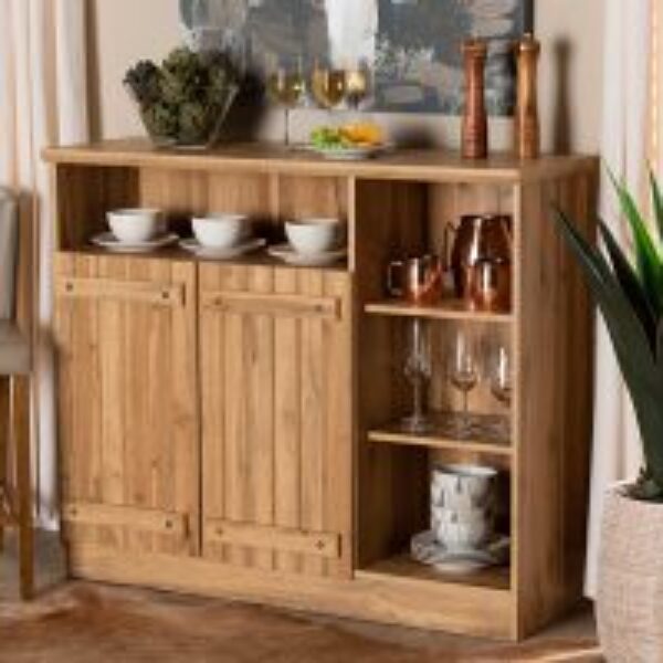 Eren Modern and Contemporary Farmhouse Natural Oak Brown Finished Wood 2-Door Dining Room Sideboard Buffet