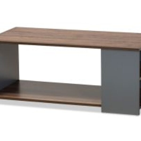 Thornton Modern and Contemporary Two-Tone Walnut Brown and Grey Finished Wood Storage Coffee Table