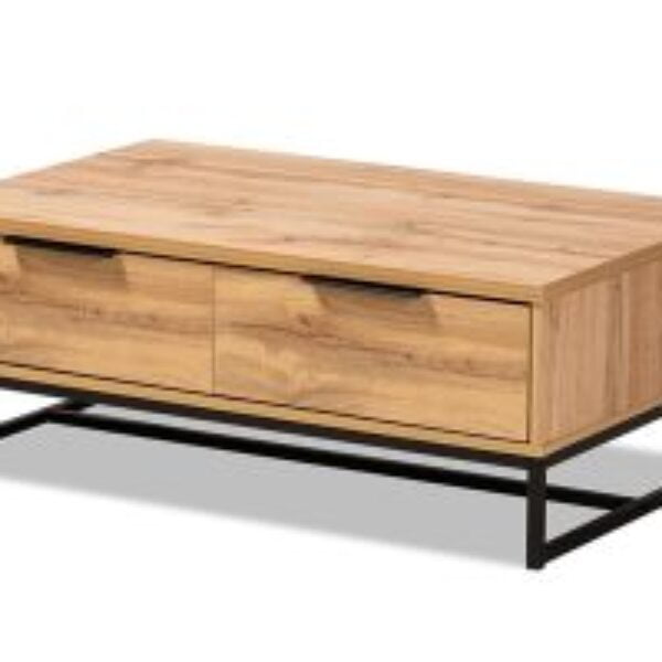 Franklin Modern and Contemporary Oak Brown Finished Wood and Black Finished Metal 2-Drawer Coffee Table