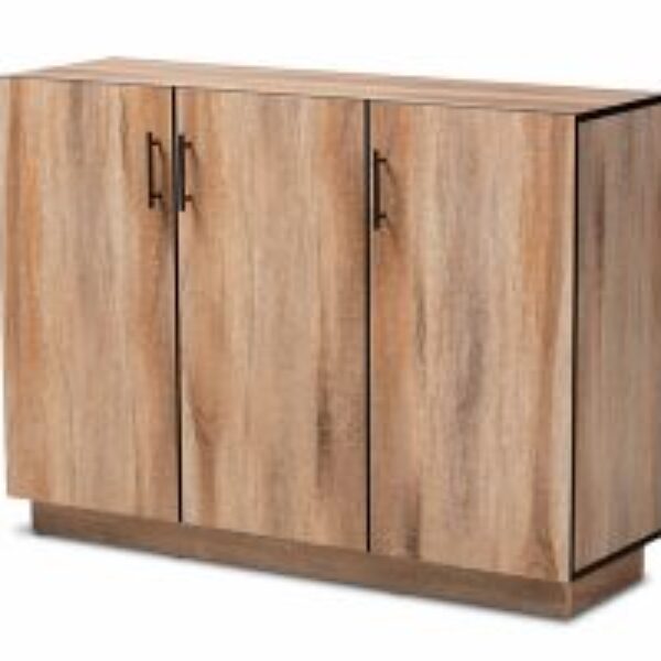 Patton Modern and Contemporary Natural Oak Finished Wood 3-Door Dining Room Sideboard Buffet