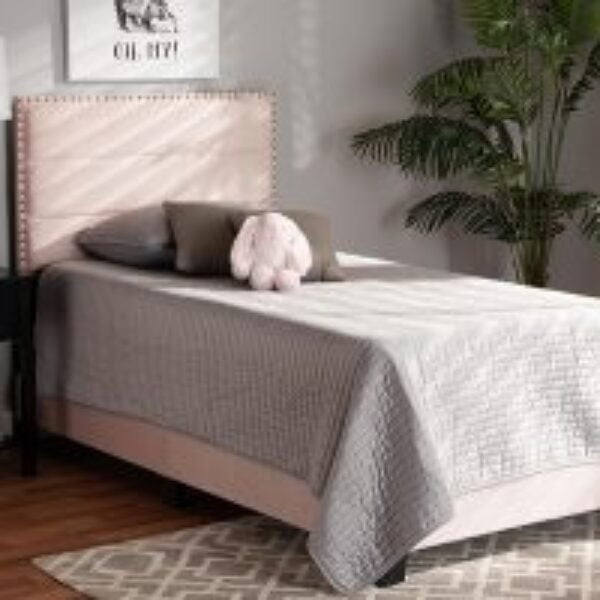Tamira Modern and Contemporary Glam Light Pink Velvet Fabric Upholstered Twin Size Panel Bed