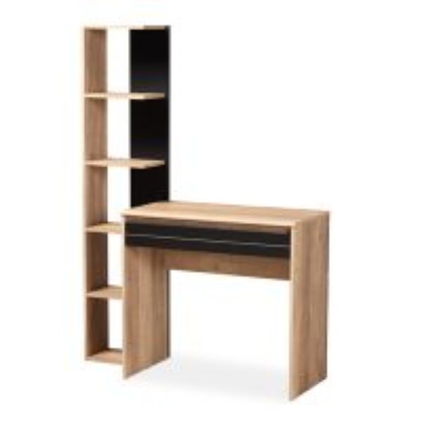 Levi Modern and Contemporary Two-Tone Black and Oak Brown Finished Wood Desk with Shelves