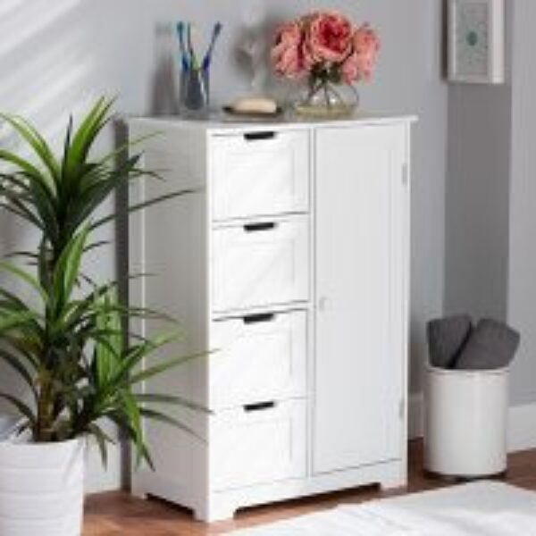Bauer Modern and Contemporary White Finished Wood 4-Drawer Bathroom Storage Cabinet