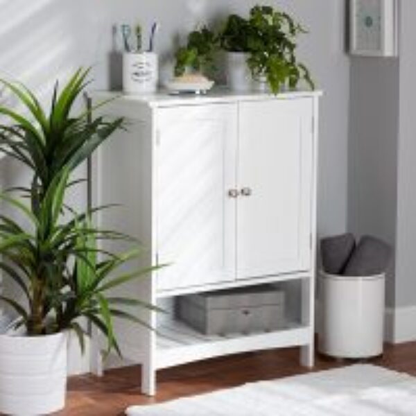 Jaela Modern and Contemporary White Finished Wood 2-Door Bathroom Storage Cabinet