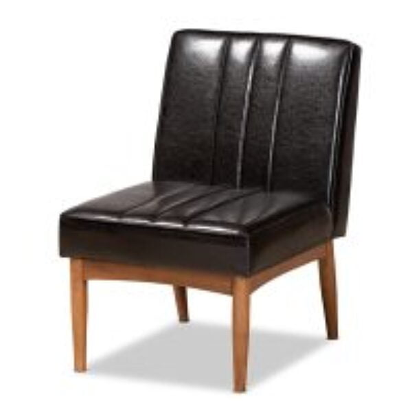 Daymond Mid-Century Modern Dark Brown Faux Leather Upholstered and Walnut Brown Finished Wood Dining Chair