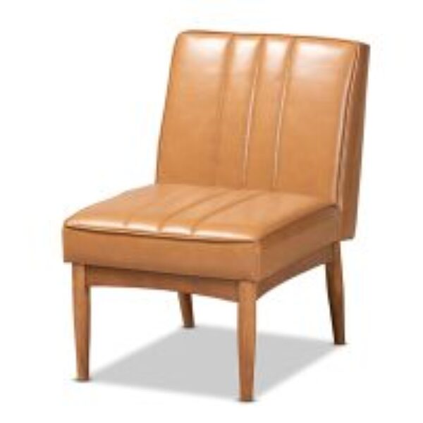 Daymond Mid-Century Modern Tan Faux Leather Upholstered and Walnut Brown Finished Wood Dining Chair