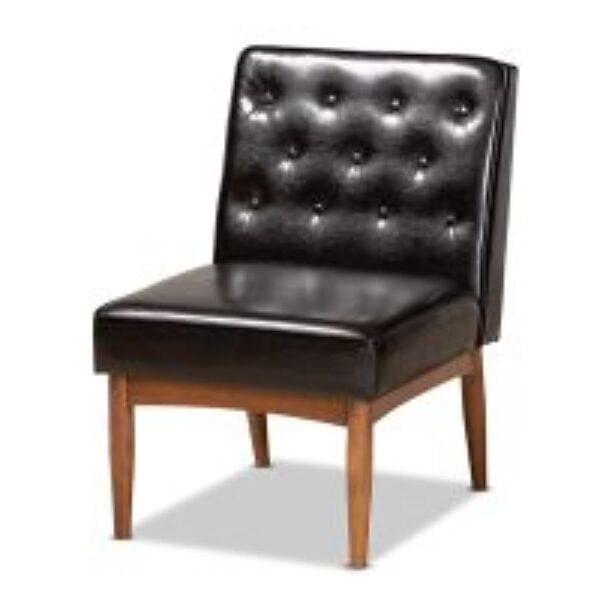 Riordan Mid-Century Modern Dark Brown Faux Leather Upholstered and Walnut Brown Finished Wood Dining Chair