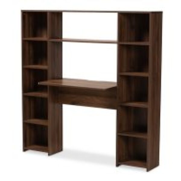 Ezra Modern and Contemporary Walnut Brown Finished Wood Storage Computer Desk with Shelves