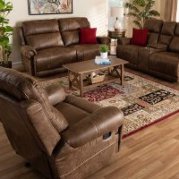 Buckley Modern and Contemporary Light Brown Faux Leather Upholstered 3-Piece Reclining Living Room Set