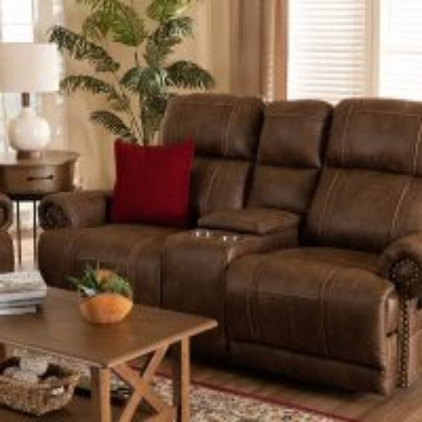 Buckley Modern and Contemporary Light Brown Faux Leather Upholstered 2-Seater Reclining Loveseat with Console