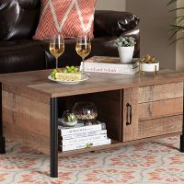 Vaughan Modern and Contemporary Two-Tone Rustic Oak Brown and Black Finished Wood Coffee Table