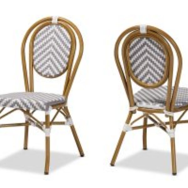Alaire Classic French Indoor and Outdoor Grey and White Bamboo Style Stackable 2-Piece Bistro Dining Chair Set