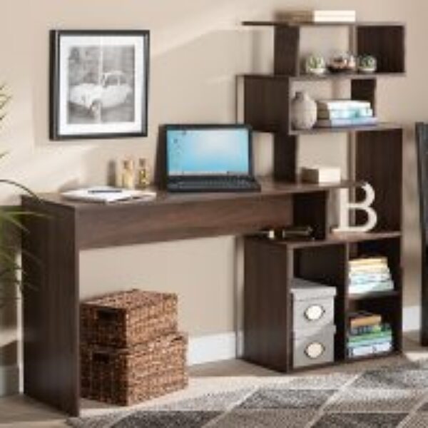 Foster Modern and Contemporary Walnut Brown Finished Wood Storage Desk with Shelves
