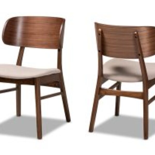 Alston Mid-Century Modern Beige Fabric Upholstered and Walnut Brown Finished Wood 2-Piece Dining Chair Set