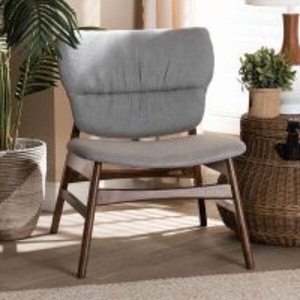 Benito Mid-Century Modern Transitional Grey Fabric Upholstered and Walnut Brown Finished Wood Accent Chair