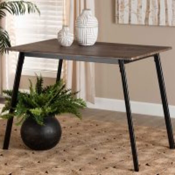 Calder Mid-Century Modern Walnut Brown Finished Wood and Black Metal Dining Table