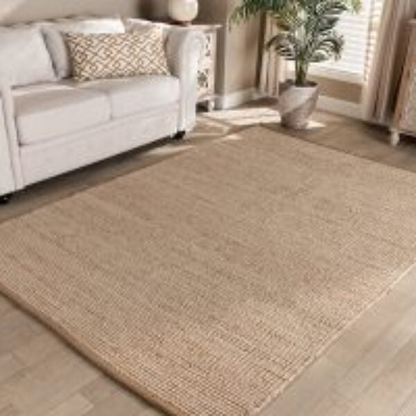 Michigan Modern and Contemporary Natural Brown Handwoven Hemp Blend Area Rug