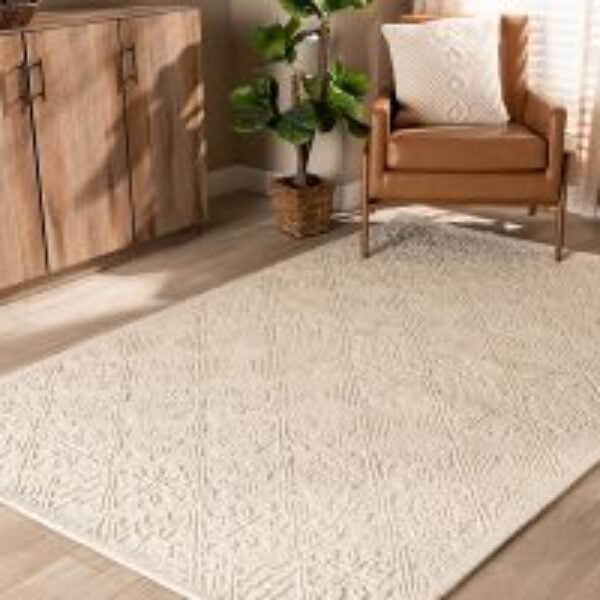 Meltem Modern and Contemporary Ivory Handwoven Wool Area Rug