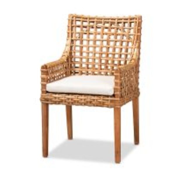 Saoka Modern and Contemporary Natural Brown Finished Wood and Rattan Dining Chair