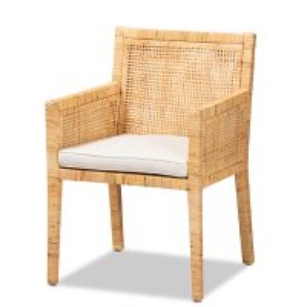 Karis Modern and Contemporary Natural Finished Wood and Rattan Dining Chair