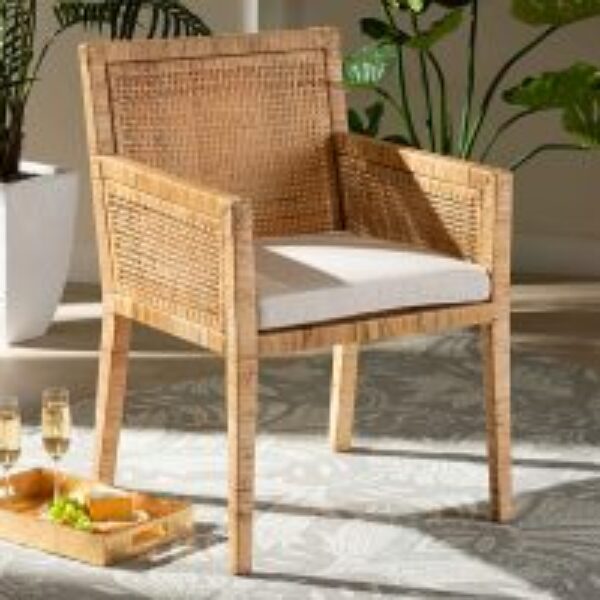 Karis Modern and Contemporary Natural Finished Wood and Rattan Dining Chair
