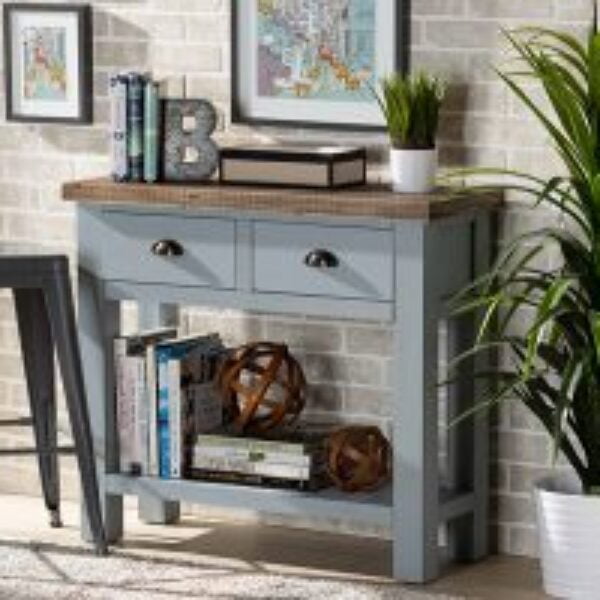 Hastin Classic and Traditional Two-Tone Grey and Antique Brown Finished Wood 2-Drawer Console Table