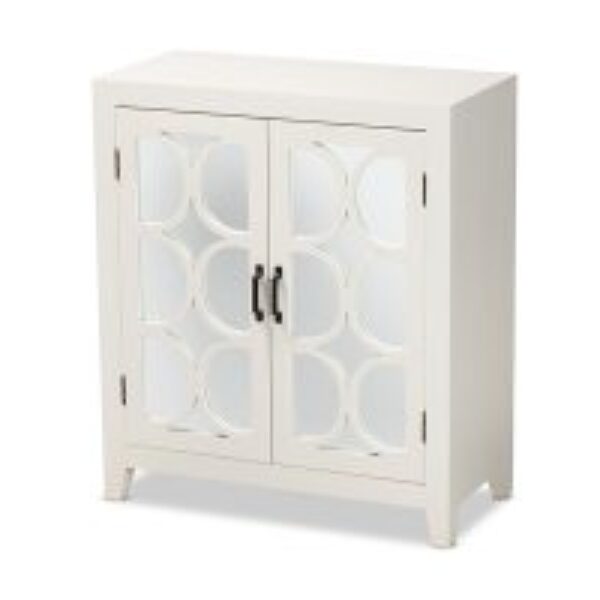 Garcelle Modern and Contemporary White Finished Wood and Mirrored Glass 2-Door Sideboard