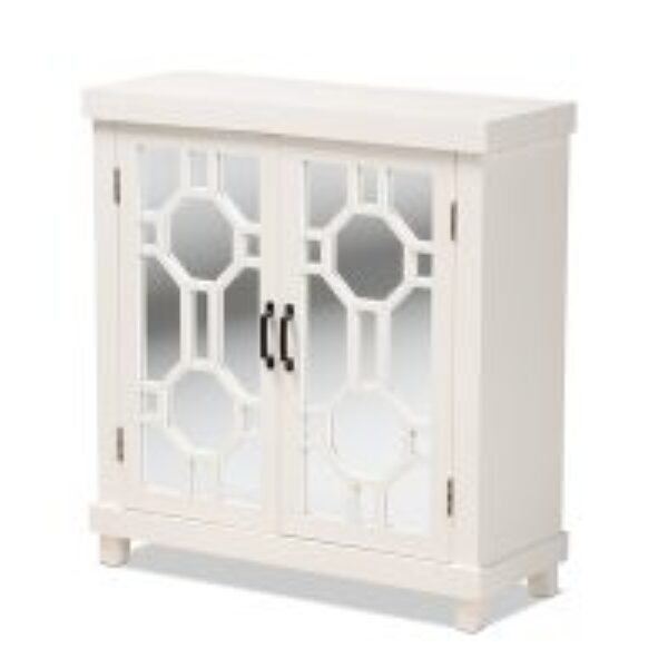 Carlena Modern and Contemporary White Finished Wood and Mirrored Glass 2-Door Sideboard