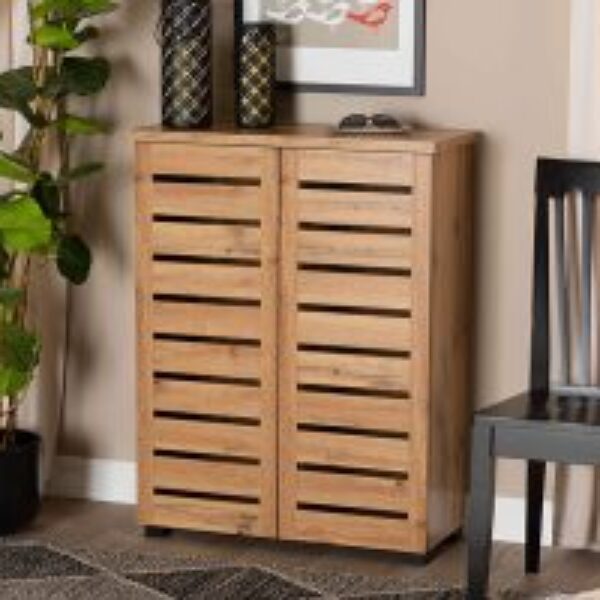 Adalwin Modern and Contemporary Oak Brown Finished Wood 2-Door Shoe Storage Cabinet