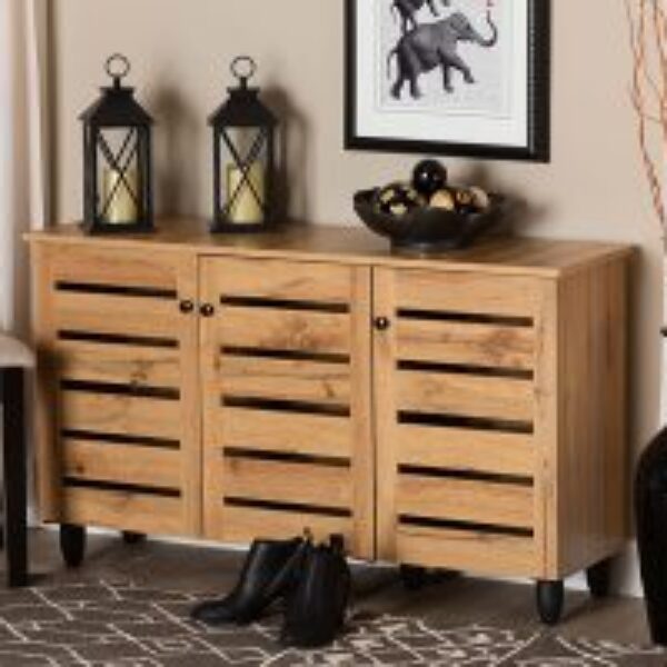 Gisela Modern and Contemporary Oak Brown Finished Wood 3-Door Shoe Storage Cabinet