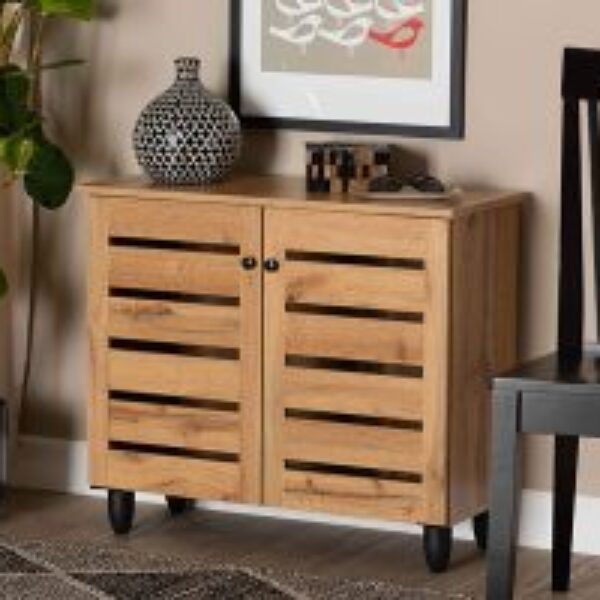 Gisela Modern and Contemporary Oak Brown Finished Wood 2-Door Shoe Storage Cabinet