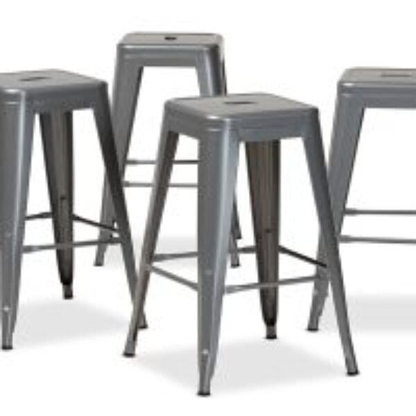 Horton Modern and Contemporary Industrial Grey Finished Metal 4-Piece Stackable Counter Stool Set