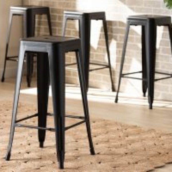 Horton Modern and Contemporary Industrial Black Finished Metal 4-Piece Stackable Bar Stool Set